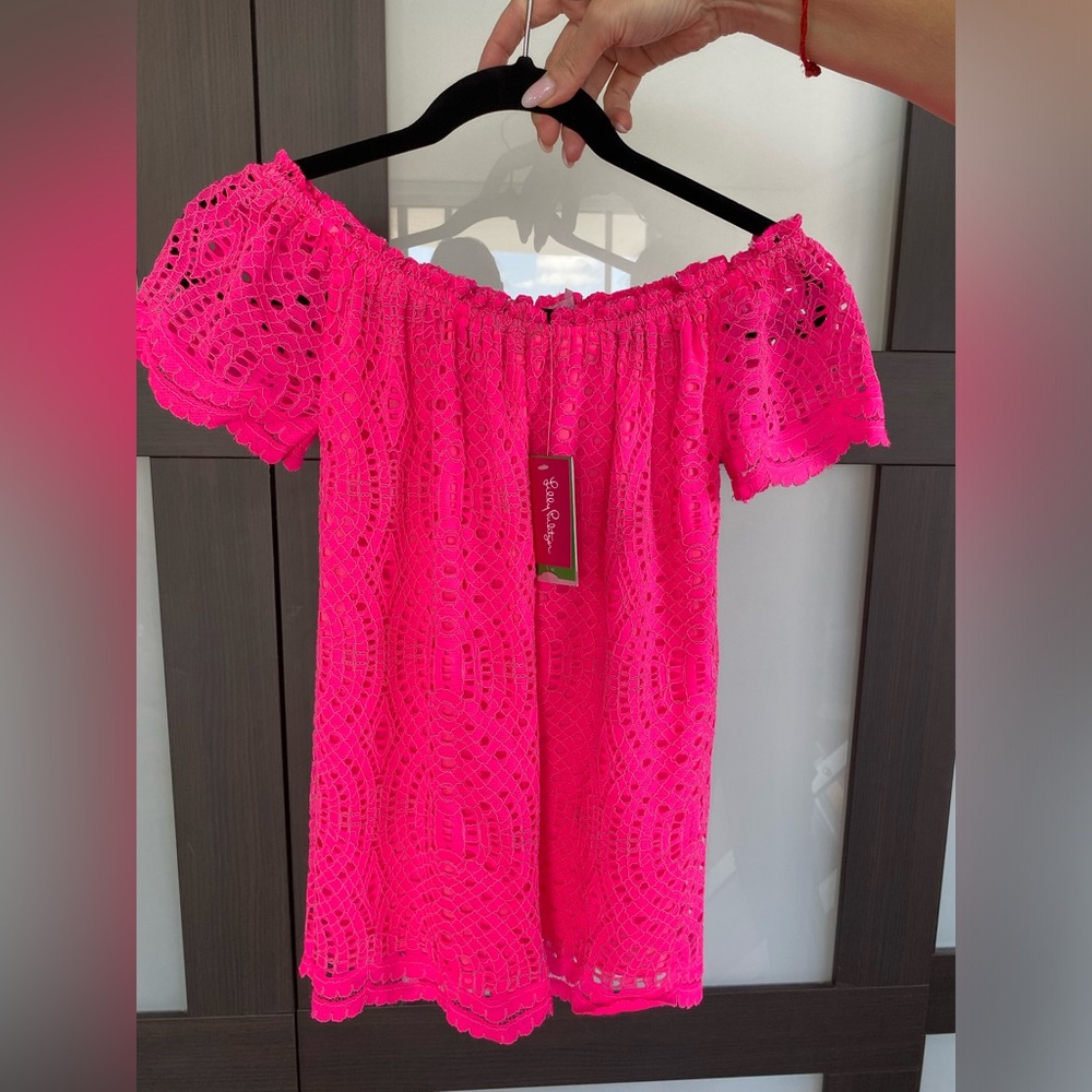 Lilly Pulitzer Pink crochet off the shoulder top